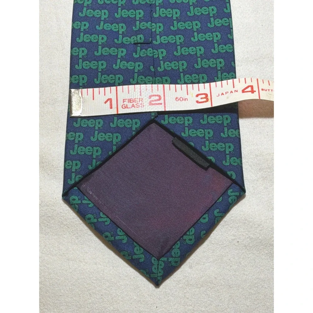 Jeep Mopar Parts Mens Silk Necktie Navy Blue Green Logo Pattern Automotive Tie